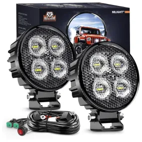 3 Inch 12W 1500LM Round Flood Built-in EMC LED Work Lights (Pair) | 16AWG DT Wire