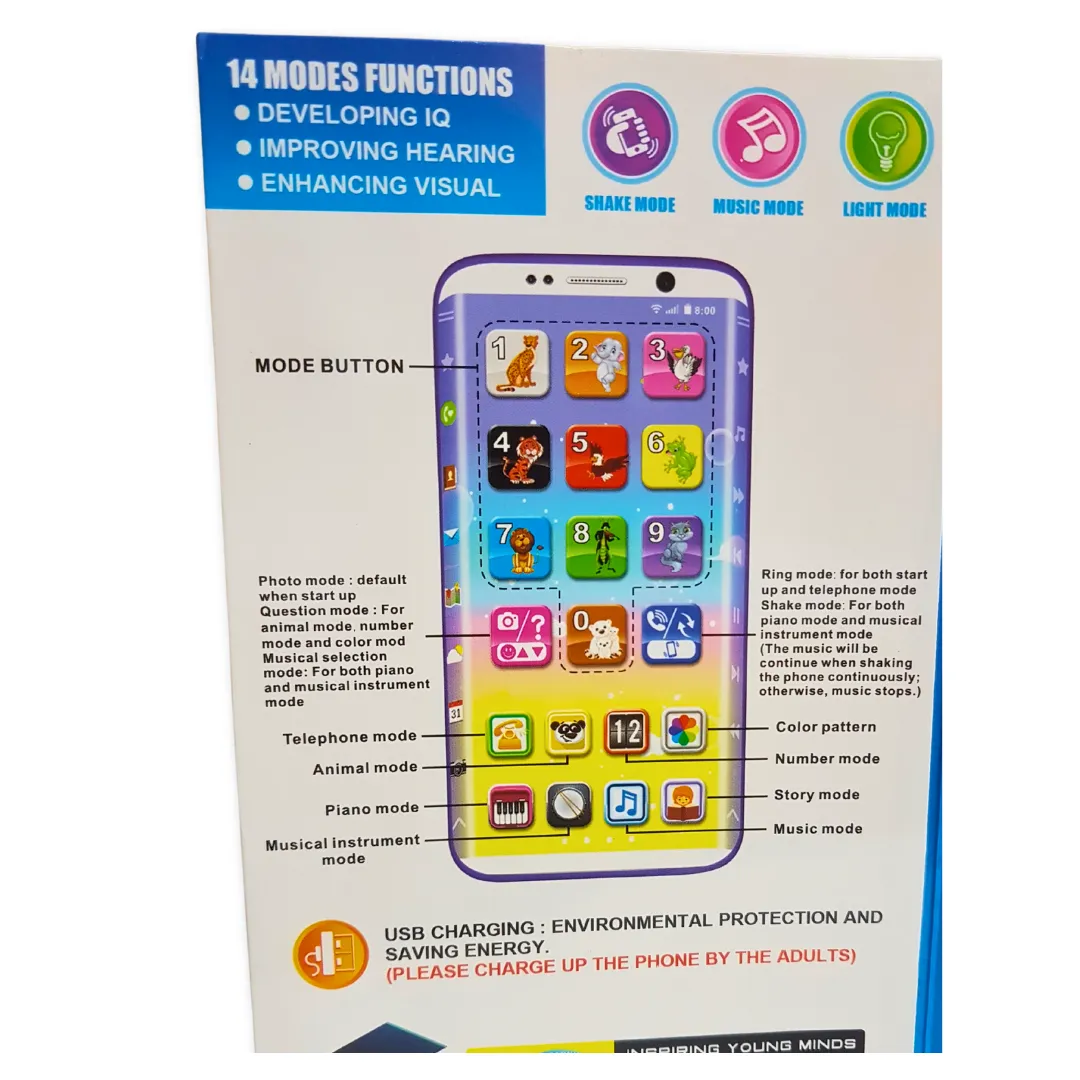 3  Years Kids Learning Phone with 14 Modes: Music, Stories, English & Numbers - Rechargeable Educational Toy Enhancing Visual & Hearing Skills