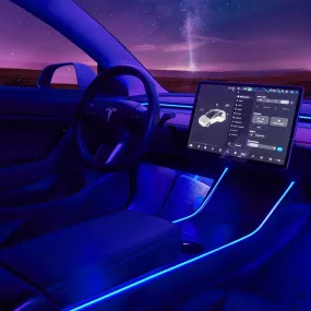 3Nestour 2016-2020 Tesla Model 3 Y Interior Car Neon Lights, (Center Console Dashboard 2 Foot Lights) with Matching Armrest Organizer