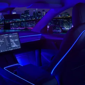 4Nestour 2021 2022 2023 Tesla Model 3 Y Interior Car Neon Lights (Center Console Dashboard Seat Back 4 Foot Lights) with Matching Armrest Organizer
