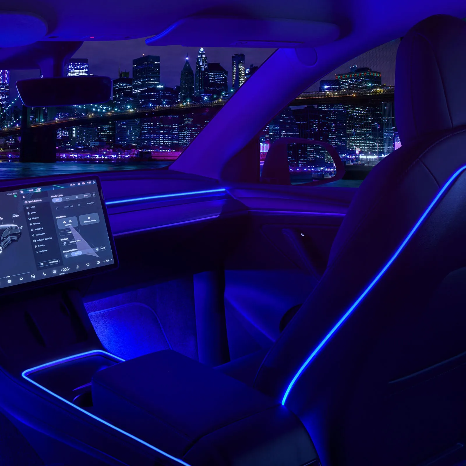 4Nestour 2021 2022 2023 Tesla Model 3 Y Interior Car Neon Lights (Center Console Dashboard Seat Back 4 Foot Lights) with Matching Armrest Organizer