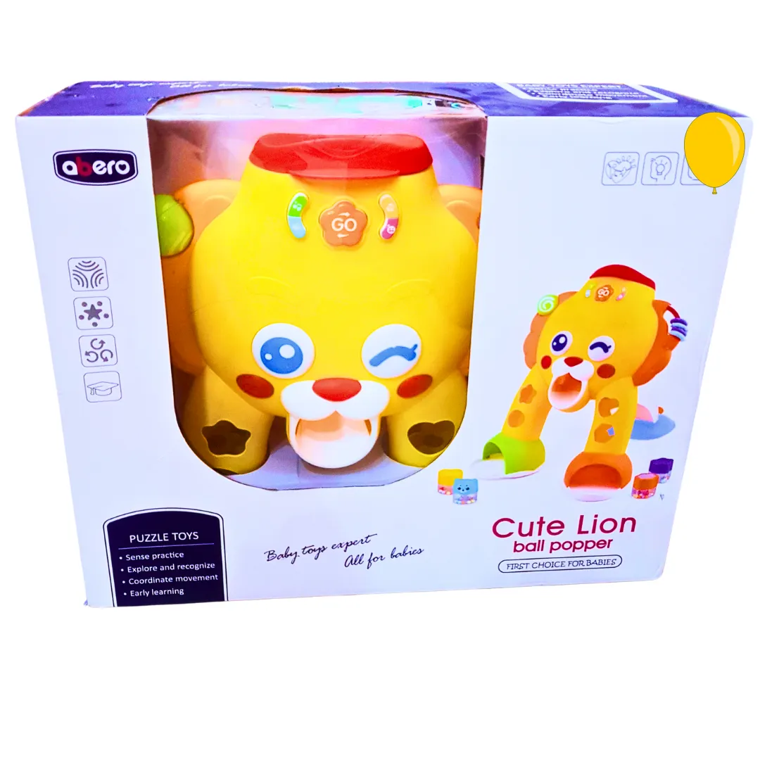 Abero Cute Lion Ball Popper – Interactive Learning Toy with Lights, Music & Shape Sorting for Toddlers | For Ages 12  Months