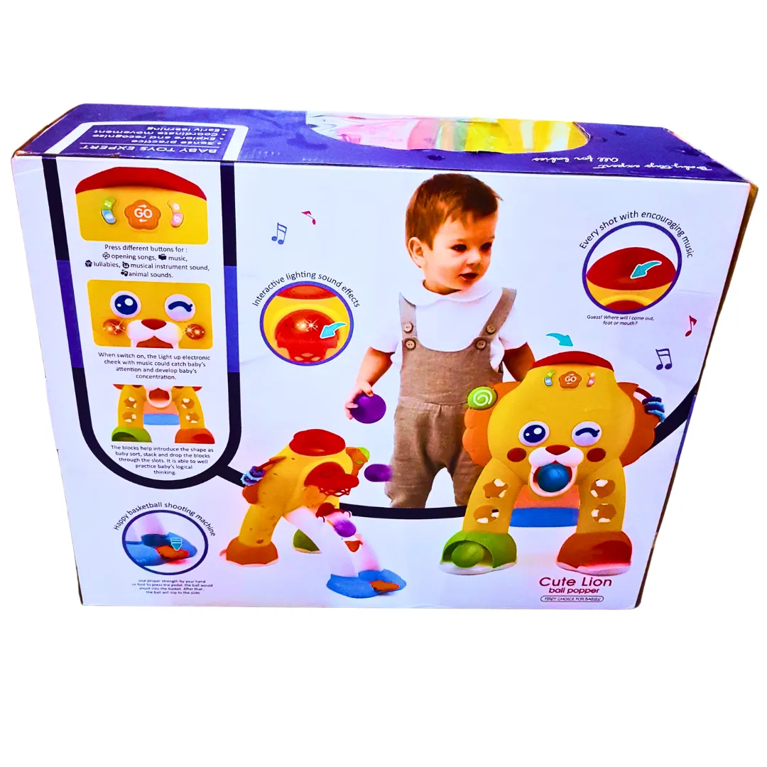 Abero Cute Lion Ball Popper – Interactive Learning Toy with Lights, Music & Shape Sorting for Toddlers | For Ages 12  Months
