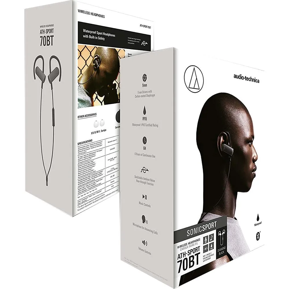 Audio-Technica ATH-SPORT50BTBK SonicSport Bluetooth Wireless In-Ear Headphones