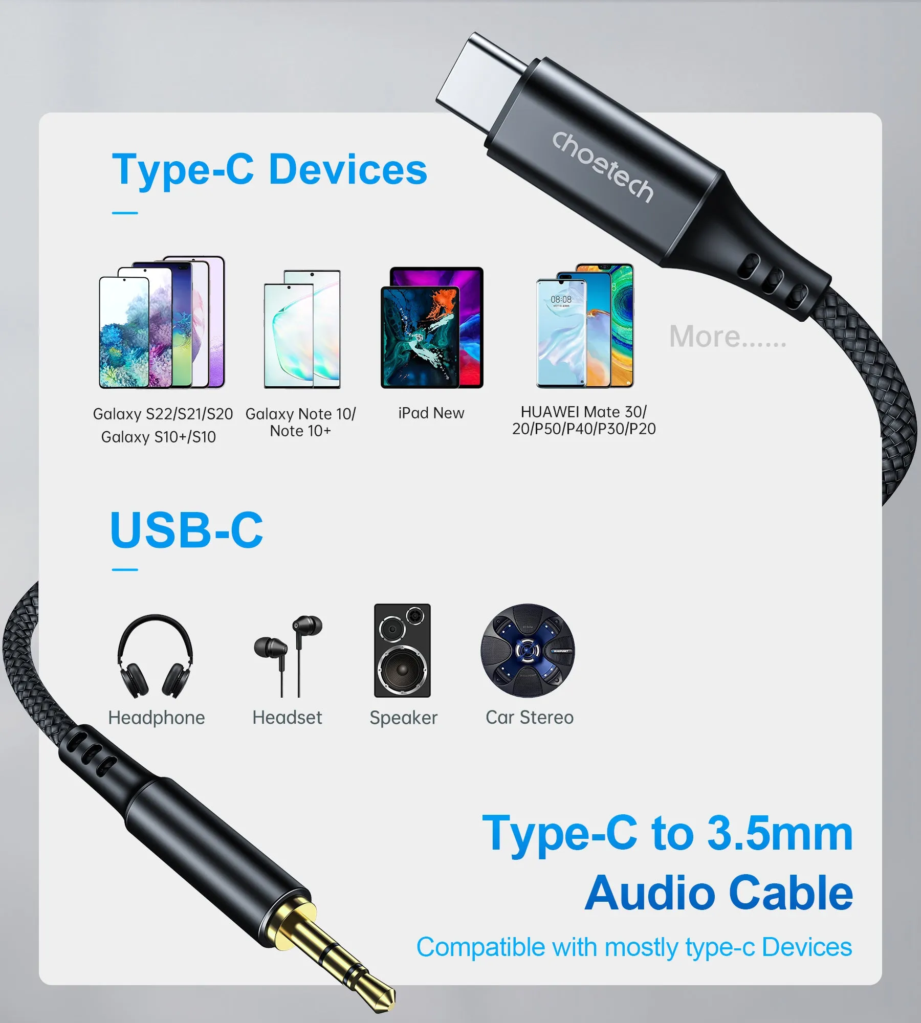 AUX006 Choetech Type-C to 3.5mm Audio Cable