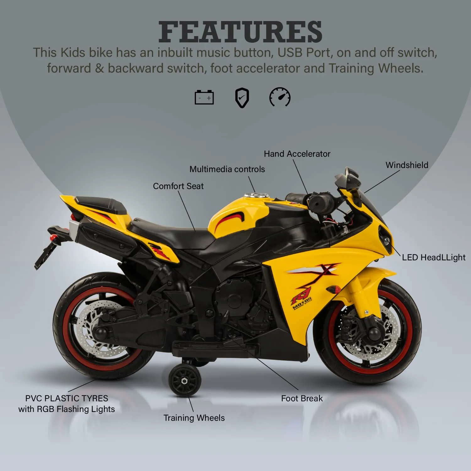 Baybee R7 Kids Battery Operated Bike for Kids with Light & Music