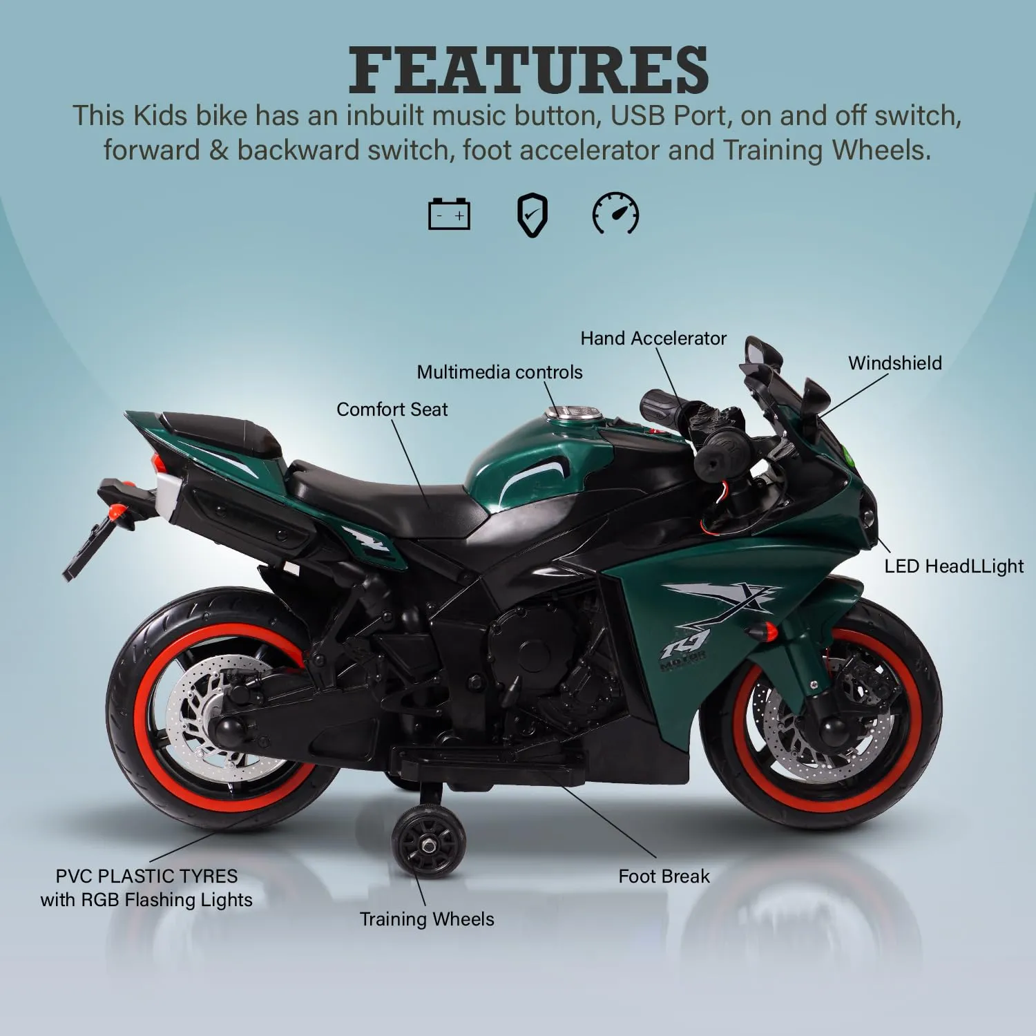 Baybee R7 Kids Battery Operated Bike for Kids with Light & Music