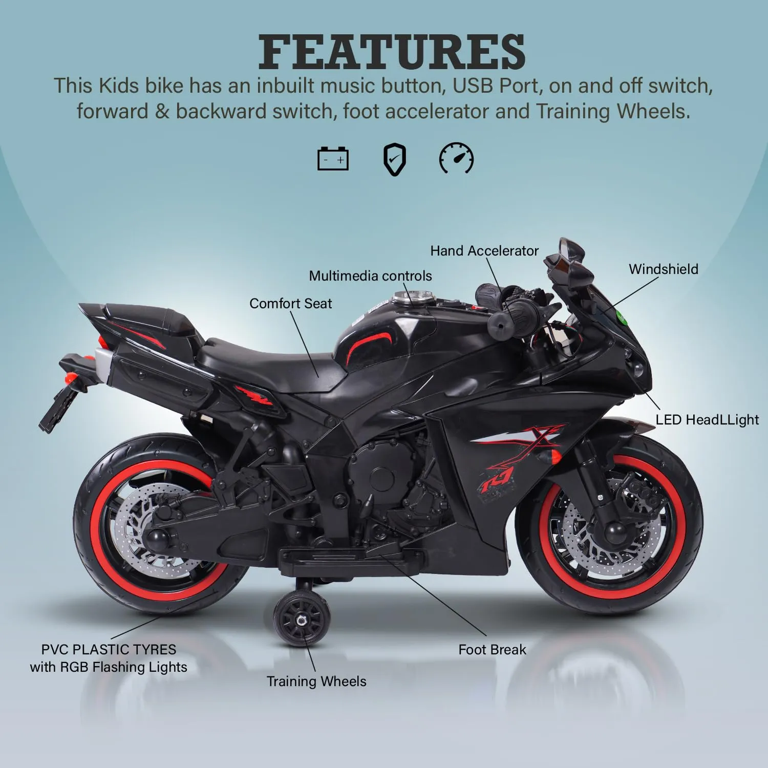 Baybee R7 Kids Battery Operated Bike for Kids with Light & Music