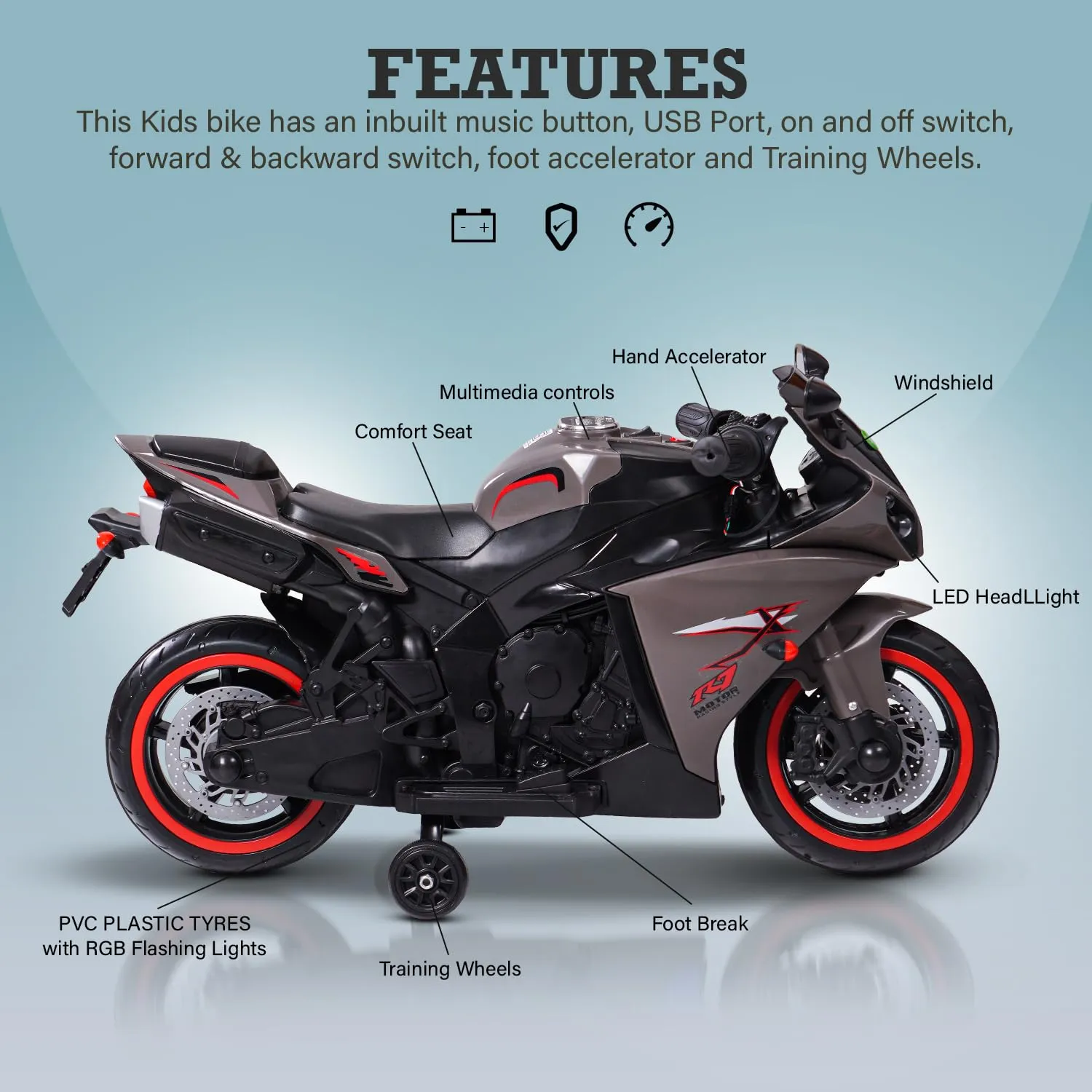Baybee R7 Kids Battery Operated Bike for Kids with Light & Music