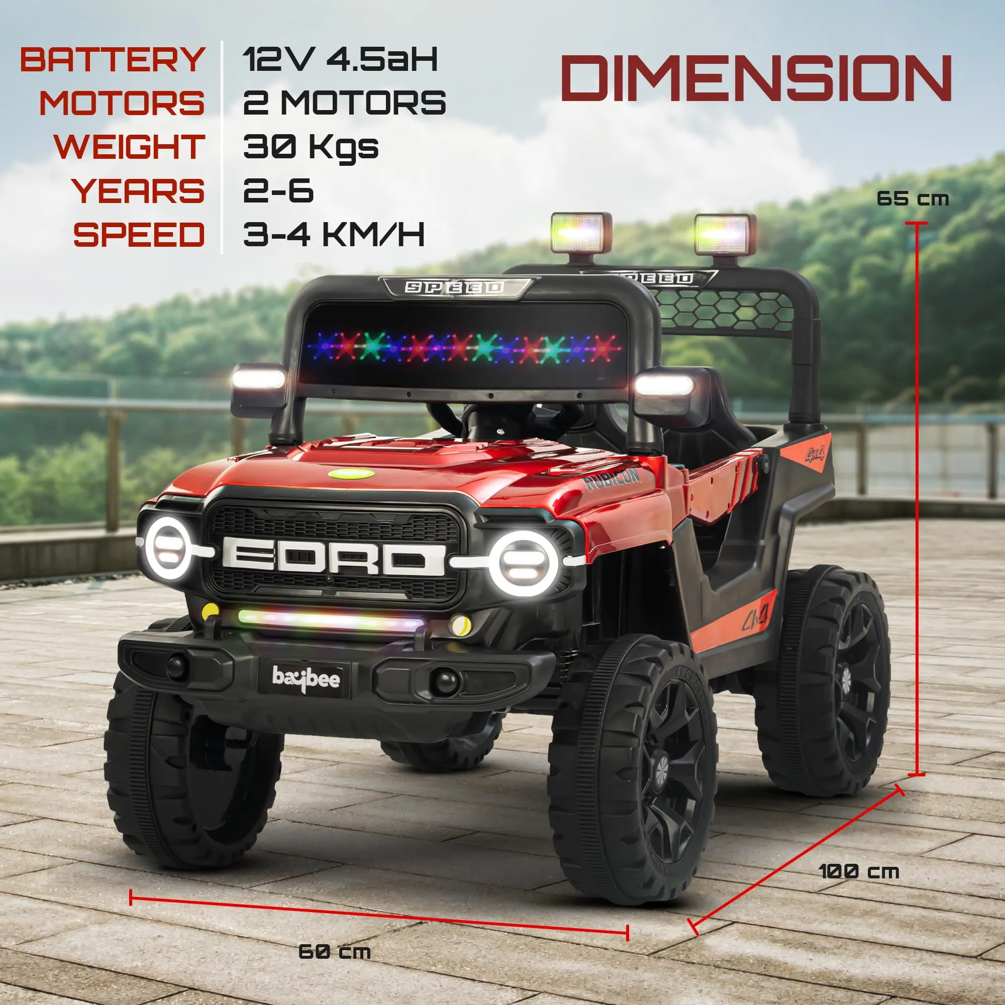 Baybee Rubicon Battery Operated Jeep for Kids, Ride on Baby Car with Music & Light - 2 to 6 Years