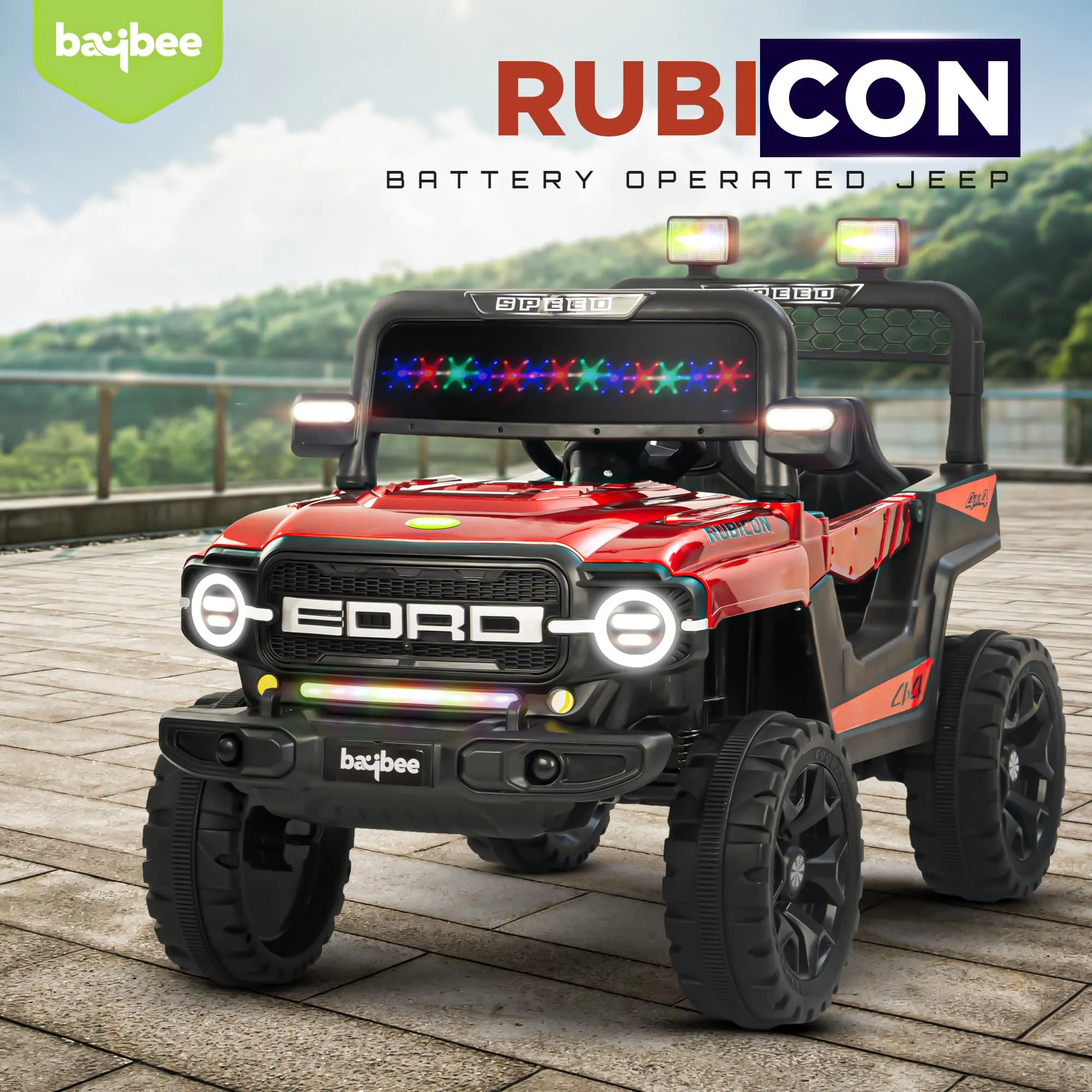 Baybee Rubicon Battery Operated Jeep for Kids, Ride on Baby Car with Music & Light - 2 to 6 Years