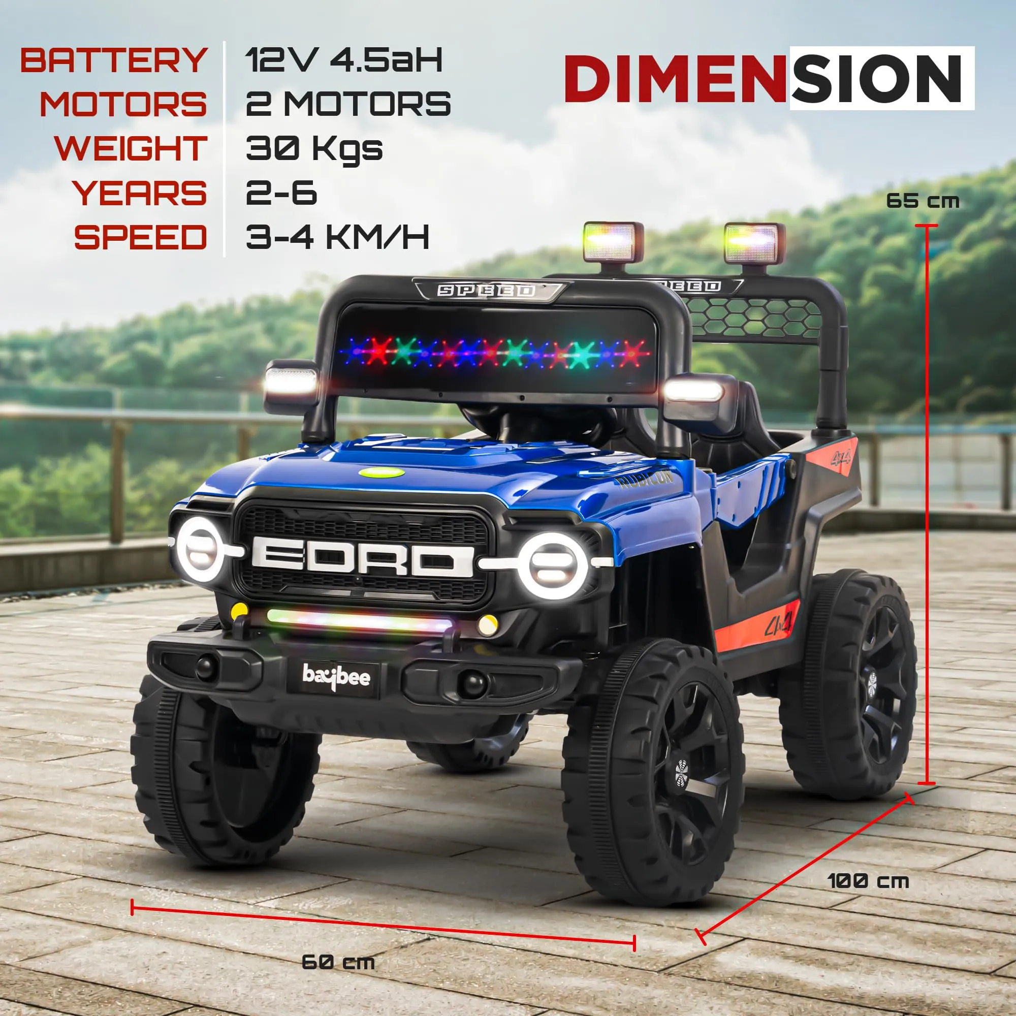 Baybee Rubicon Battery Operated Jeep for Kids, Ride on Baby Car with Music & Light - 2 to 6 Years