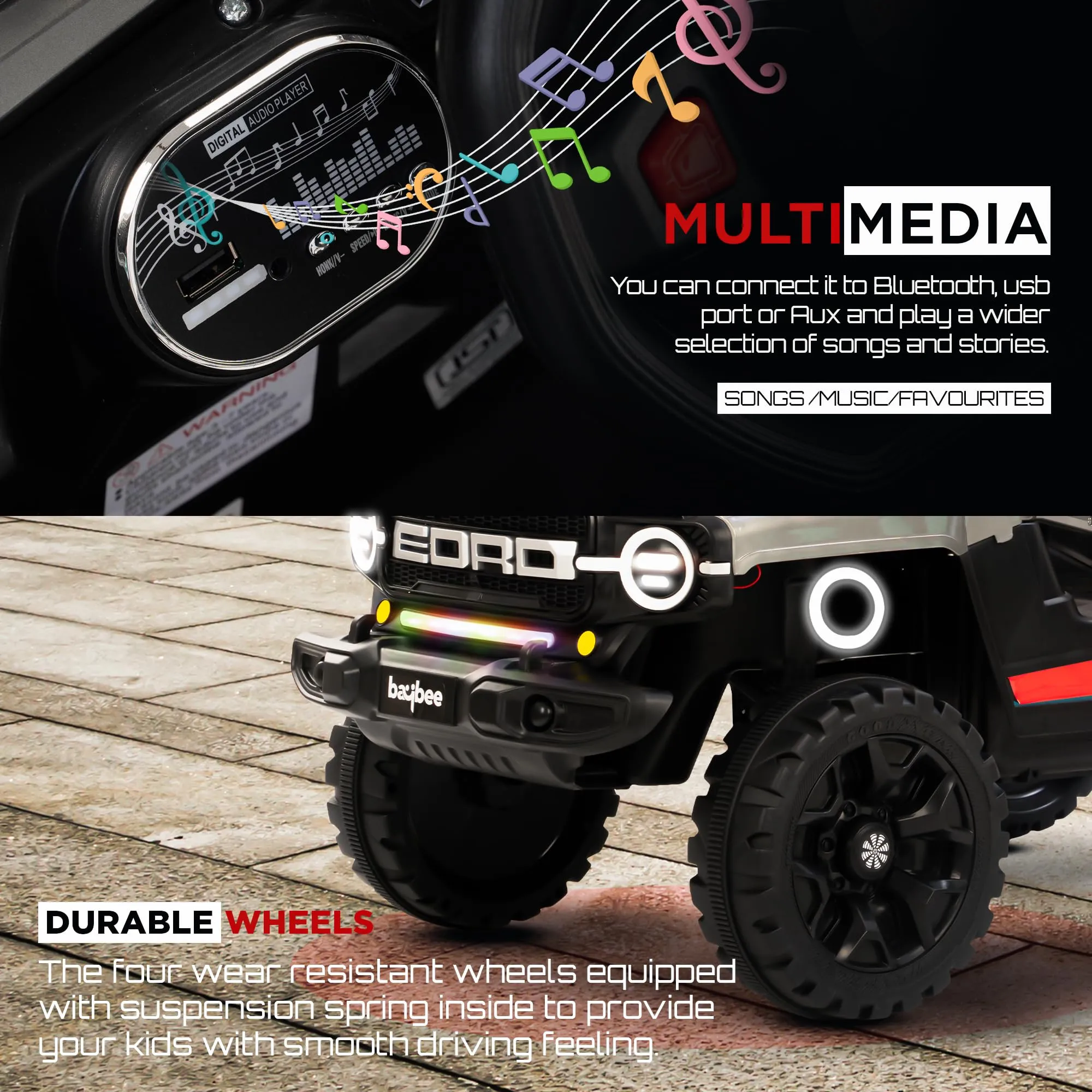 Baybee Rubicon Battery Operated Jeep for Kids, Ride on Baby Car with Music & Light - 2 to 6 Years