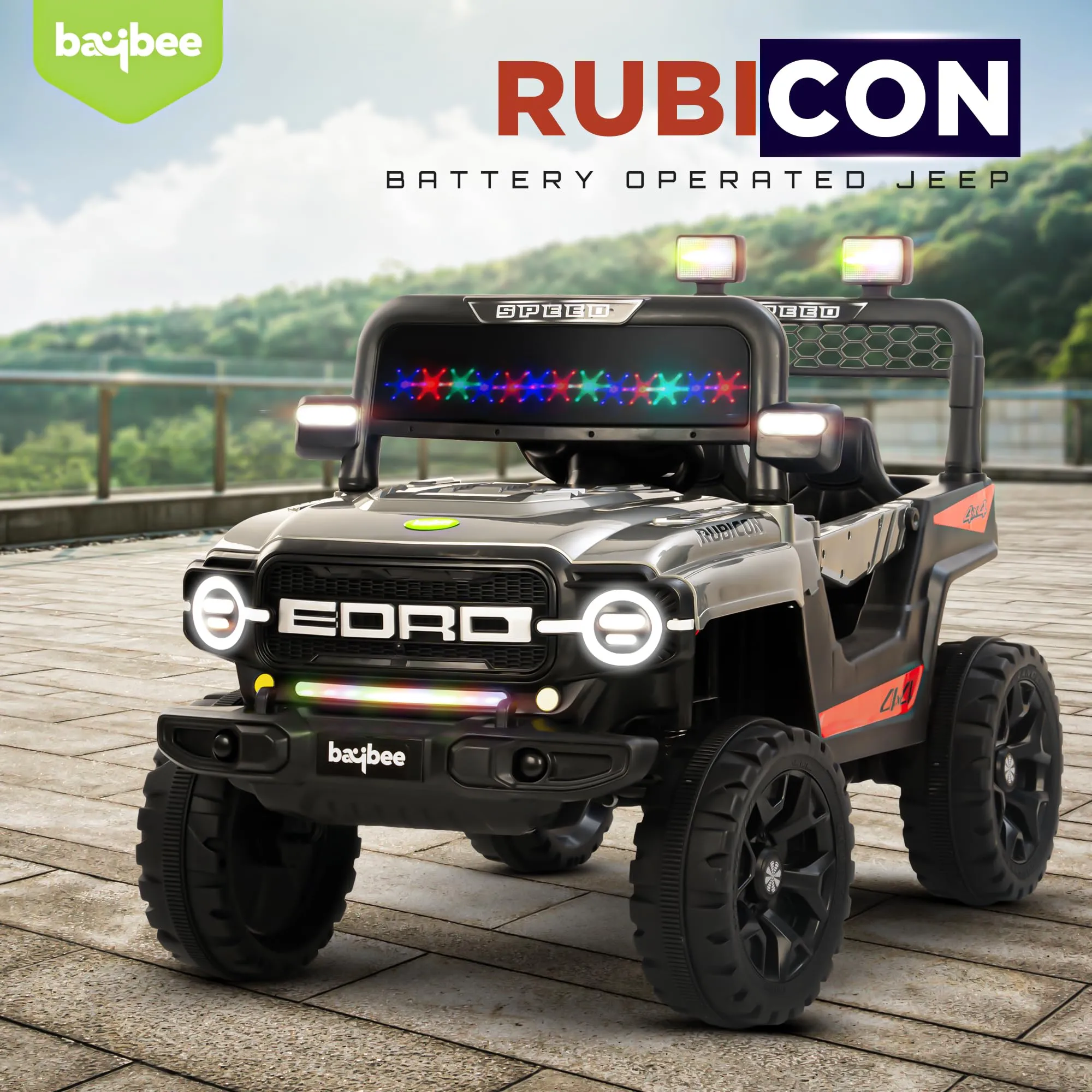 Baybee Rubicon Battery Operated Jeep for Kids, Ride on Baby Car with Music & Light - 2 to 6 Years