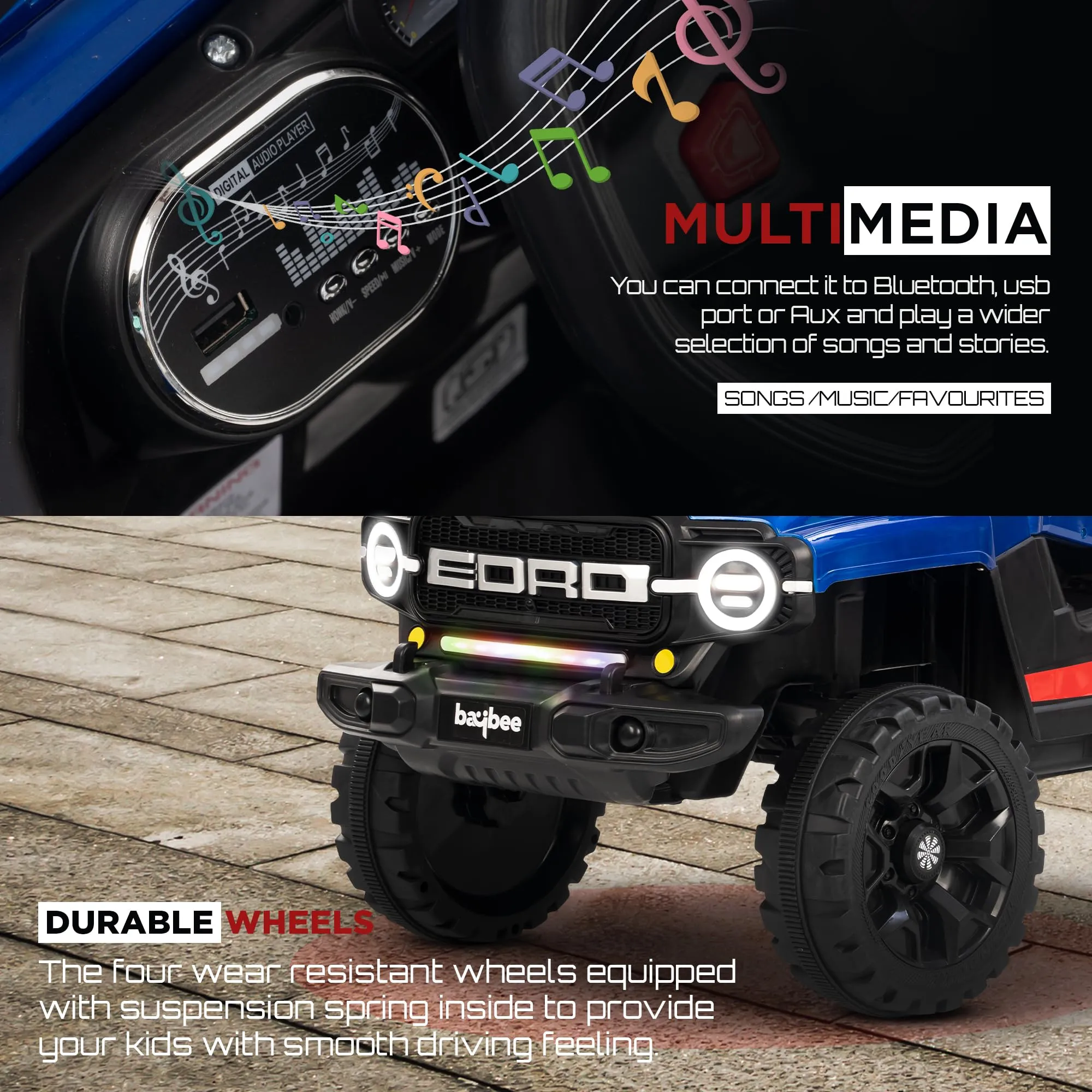 Baybee Rubicon Battery Operated Jeep for Kids, Ride on Baby Car with Music & Light - 2 to 6 Years
