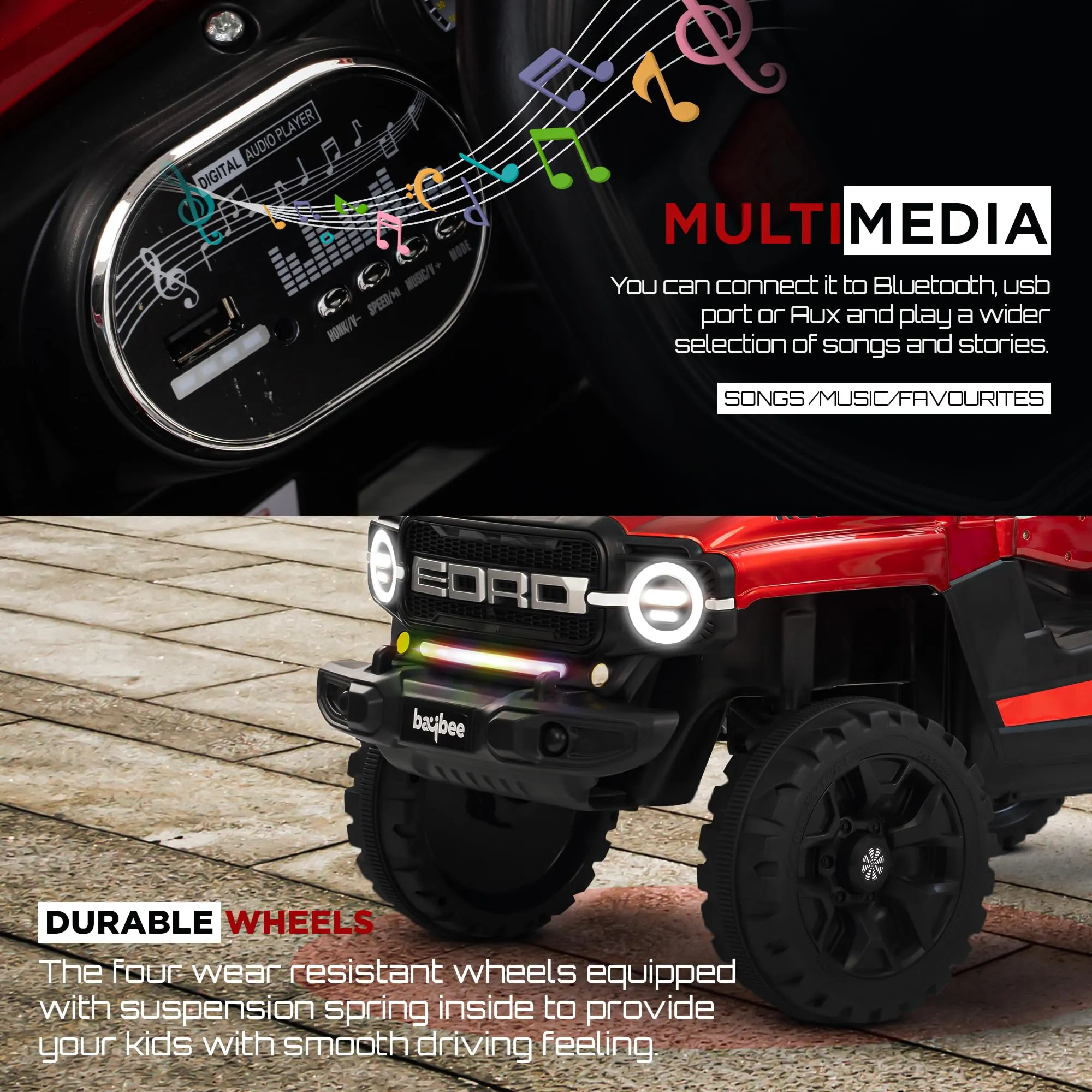 Baybee Rubicon Battery Operated Jeep for Kids, Ride on Baby Car with Music & Light - 2 to 6 Years
