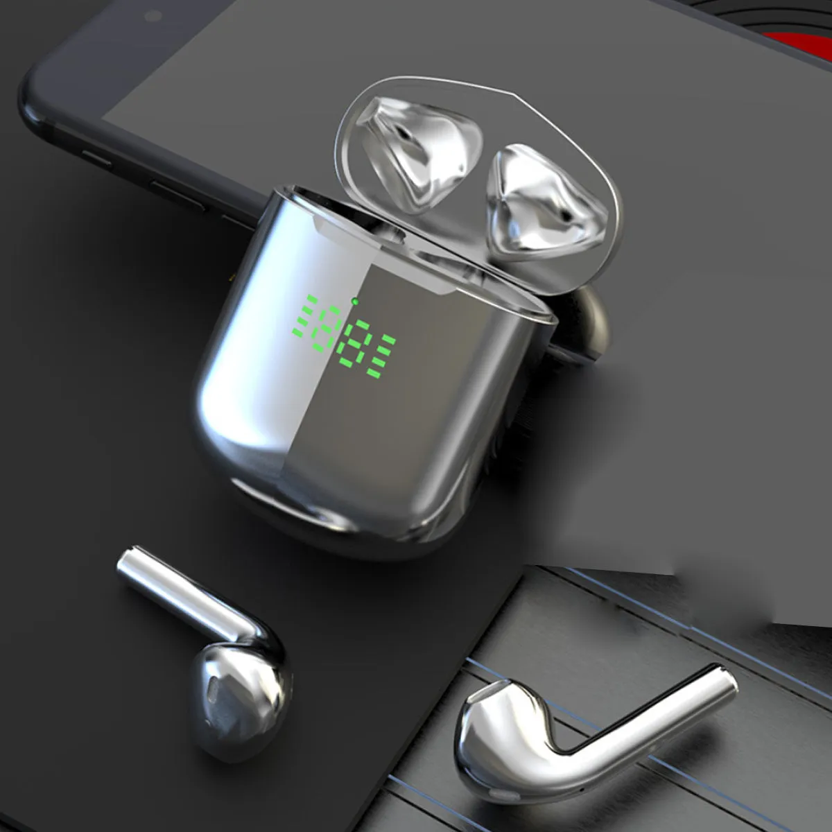 Bluetooth Earpods with LED Indicator And Wireless Charging Pad