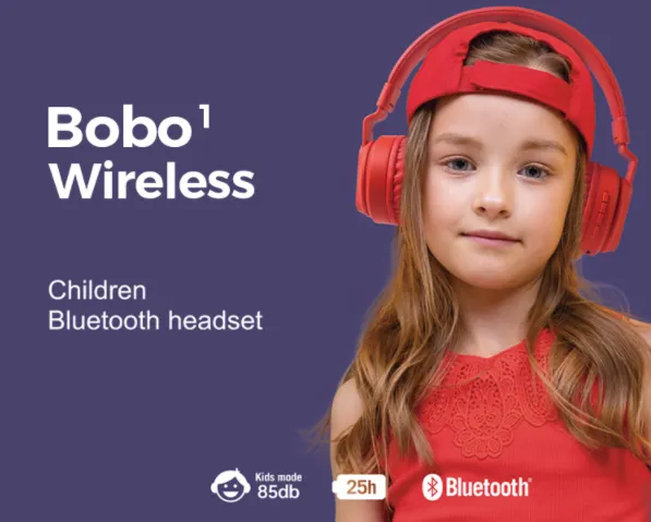 BOBO Kids Wireless Bluetooth LED Multi User Shareable Stereo Headset Headphones with Noise Safety Control
