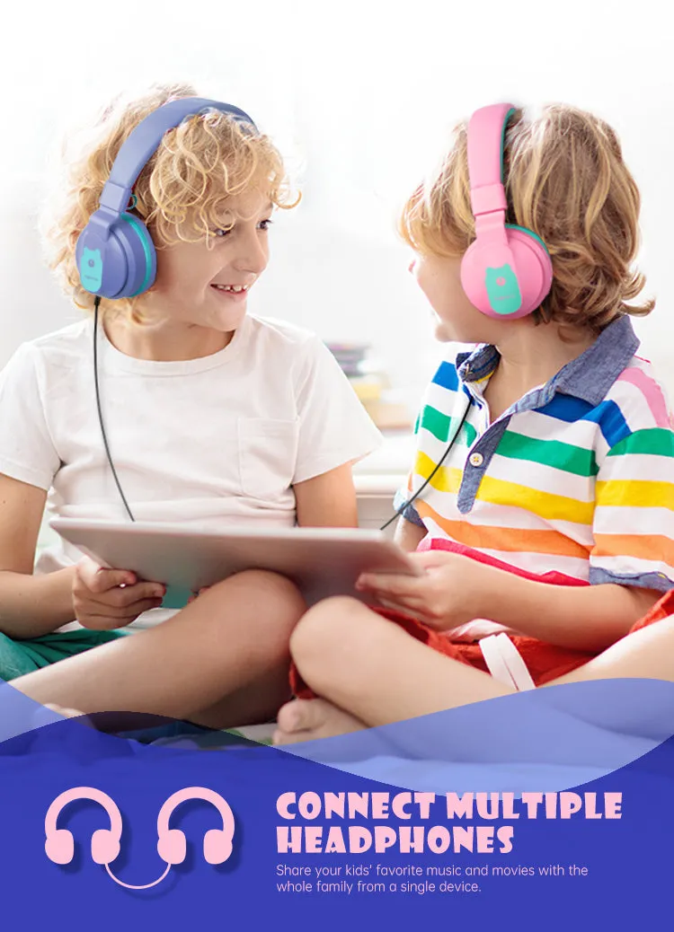 BOBO Kids Wireless Bluetooth LED Multi User Shareable Stereo Headset Headphones with Noise Safety Control