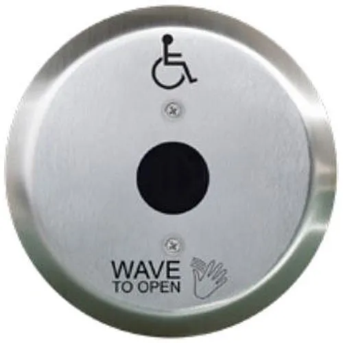 Camden CM-336/42R SureWave Wireless 6" Round Touchless Switch, Stainless Steel Faceplate, "Wave to Open" Graphics, Black, Replaces CM-330/42R