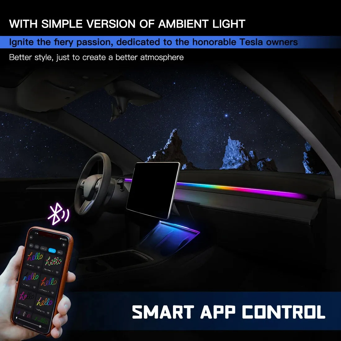 Car Ambient Lights RGB LED USB Expansion with APP & Remote Control