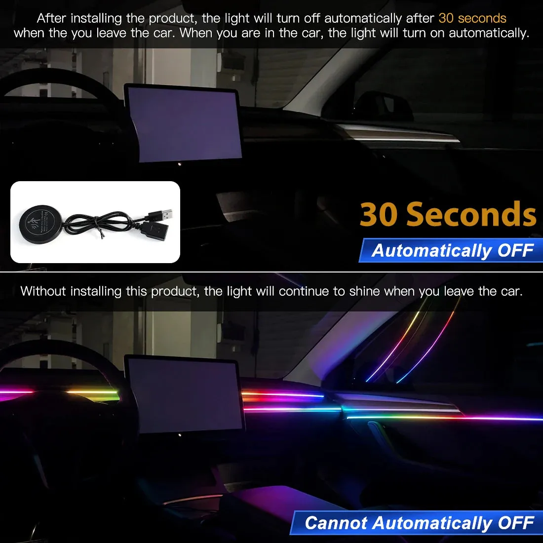 Car Ambient Lights RGB LED USB Expansion with APP & Remote Control