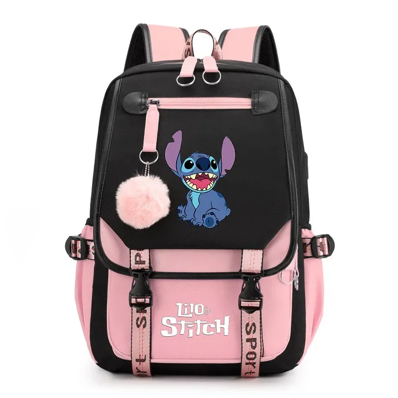 Disney Lilo Stitch Boys Girls Backpacks Teenager USB Charging Laptop Backpack Women Men Rucksack Travel Bag Mochila