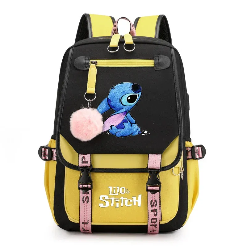 Disney Lilo Stitch Boys Girls Backpacks Teenager USB Charging Laptop Backpack Women Men Rucksack Travel Bag Mochila