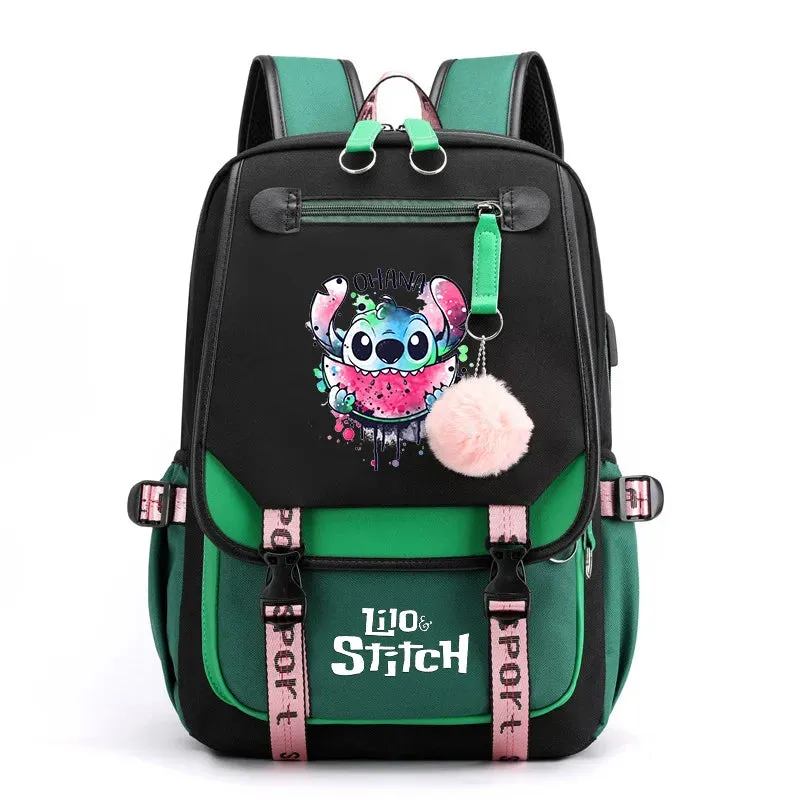 Disney Lilo Stitch Boys Girls Backpacks Teenager USB Charging Laptop Backpack Women Men Rucksack Travel Bag Mochila