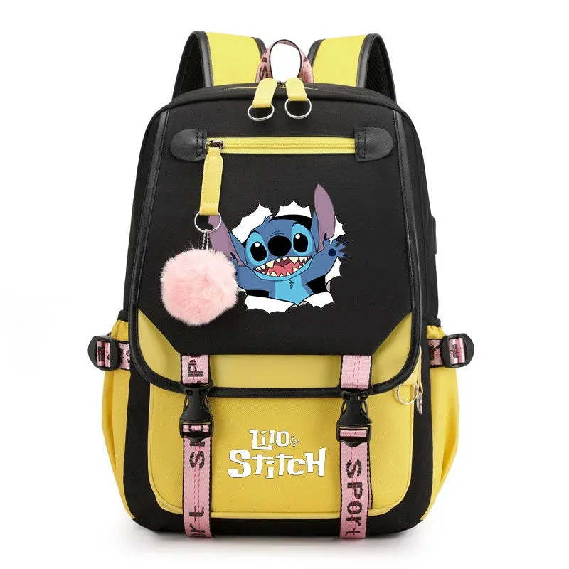 Disney Lilo Stitch Boys Girls Backpacks Teenager USB Charging Laptop Backpack Women Men Rucksack Travel Bag Mochila