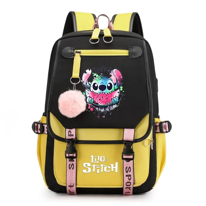 Disney Lilo Stitch Boys Girls Backpacks Teenager USB Charging Laptop Backpack Women Men Rucksack Travel Bag Mochila