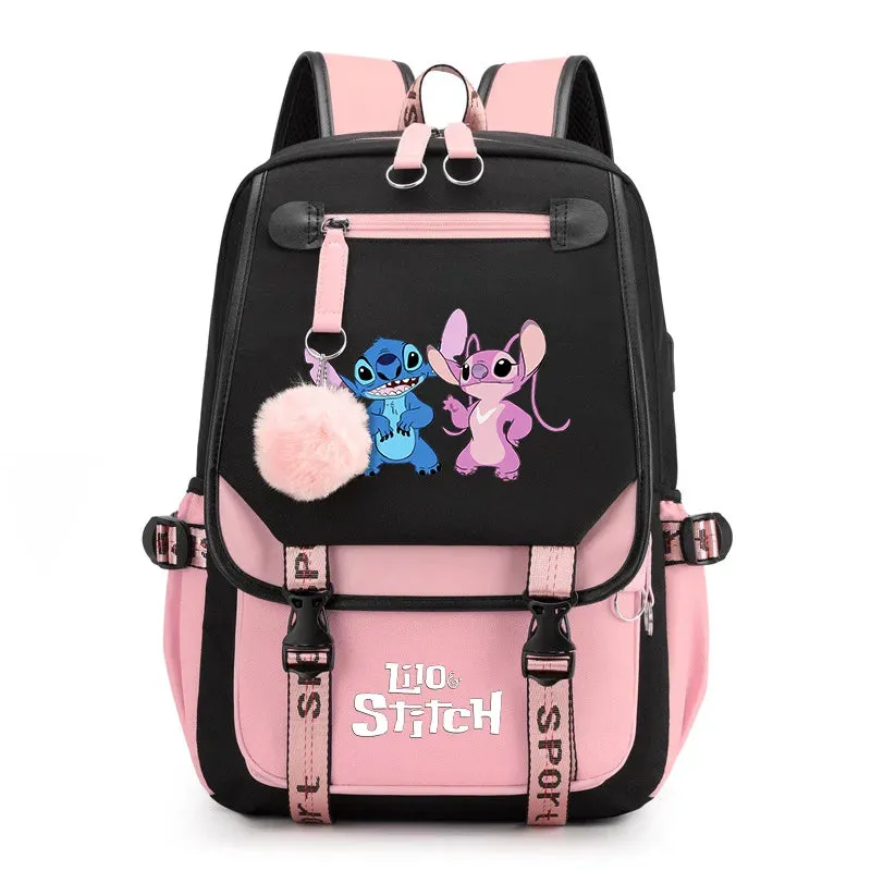 Disney Lilo Stitch Boys Girls Backpacks Teenager USB Charging Laptop Backpack Women Men Rucksack Travel Bag Mochila