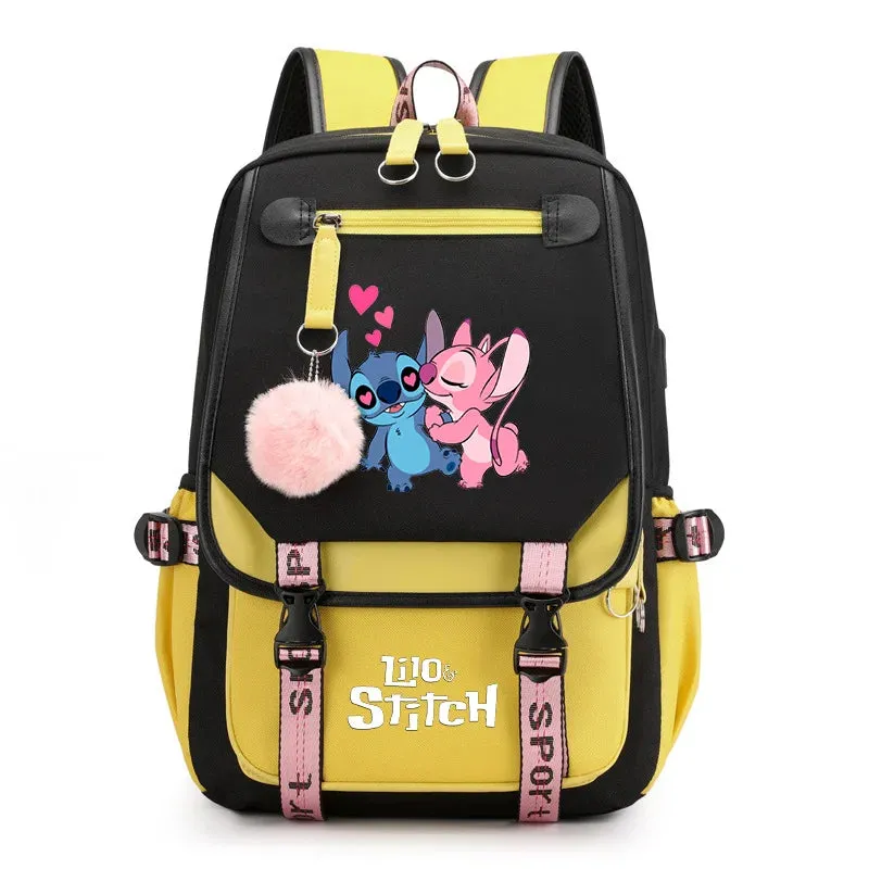 Disney Lilo Stitch Boys Girls Backpacks Teenager USB Charging Laptop Backpack Women Men Rucksack Travel Bag Mochila