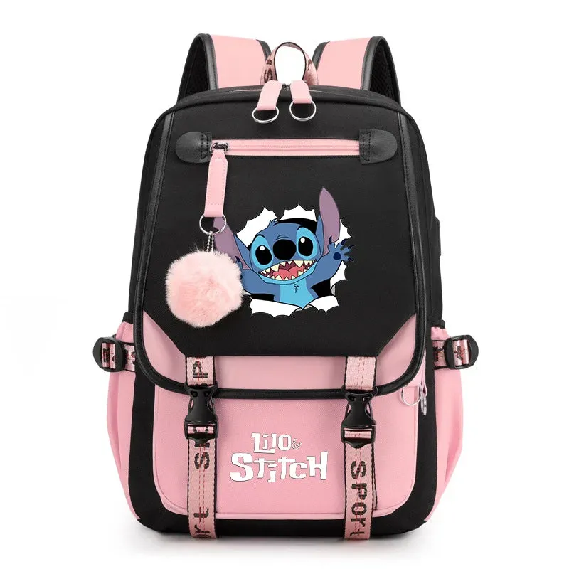 Disney Lilo Stitch Boys Girls Backpacks Teenager USB Charging Laptop Backpack Women Men Rucksack Travel Bag Mochila