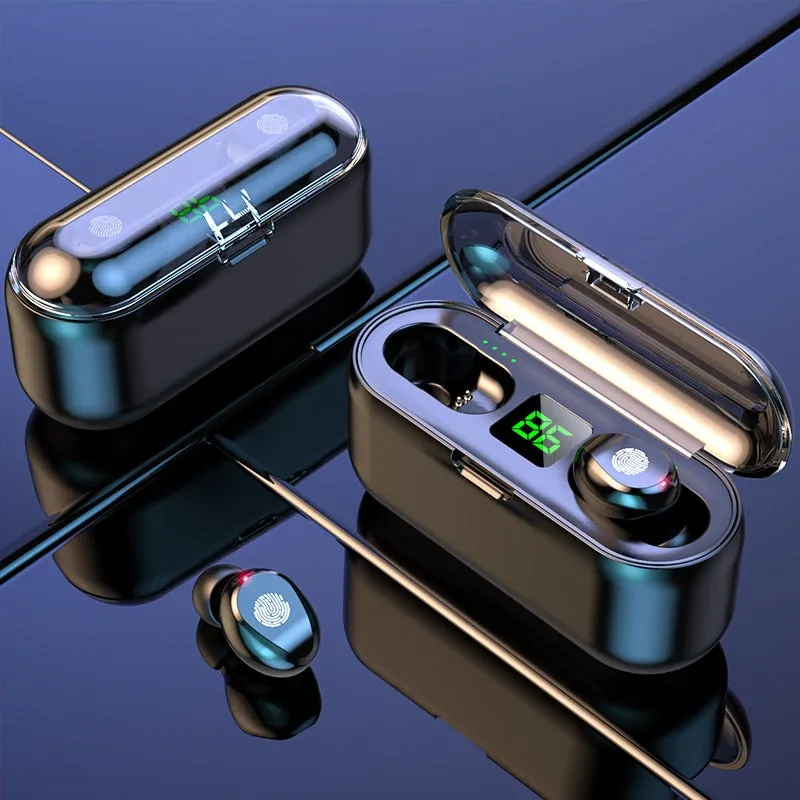 Dual Microphone Wireless Earphones F9 TWS Headphone 9D Stereo Music Headset Bluetooth 5.0 Touch Earbud With 1200mAh Charging Box