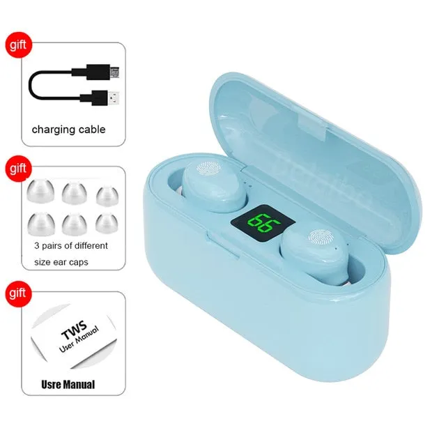 Dual Microphone Wireless Earphones F9 TWS Headphone 9D Stereo Music Headset Bluetooth 5.0 Touch Earbud With 1200mAh Charging Box