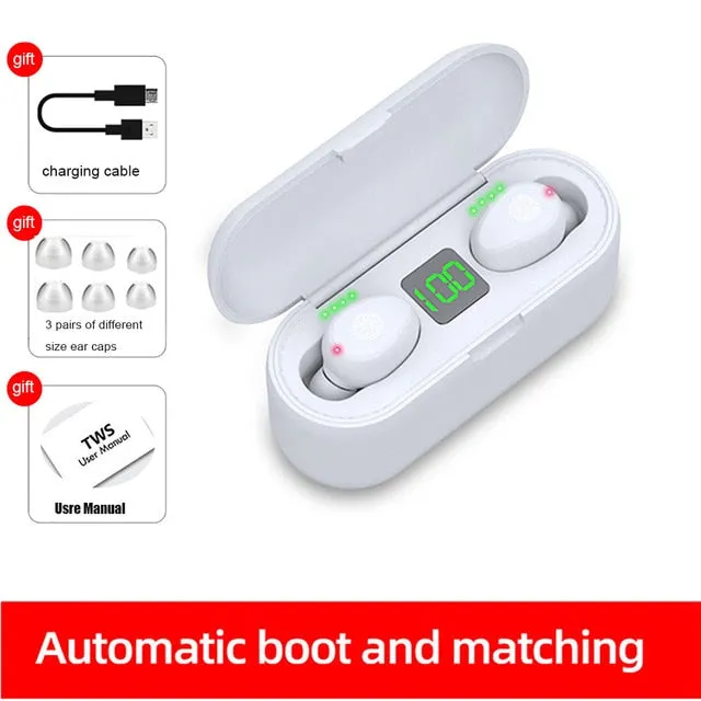 Dual Microphone Wireless Earphones F9 TWS Headphone 9D Stereo Music Headset Bluetooth 5.0 Touch Earbud With 1200mAh Charging Box