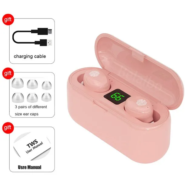 Dual Microphone Wireless Earphones F9 TWS Headphone 9D Stereo Music Headset Bluetooth 5.0 Touch Earbud With 1200mAh Charging Box