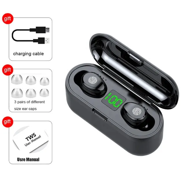 Dual Microphone Wireless Earphones F9 TWS Headphone 9D Stereo Music Headset Bluetooth 5.0 Touch Earbud With 1200mAh Charging Box