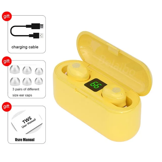 Dual Microphone Wireless Earphones F9 TWS Headphone 9D Stereo Music Headset Bluetooth 5.0 Touch Earbud With 1200mAh Charging Box