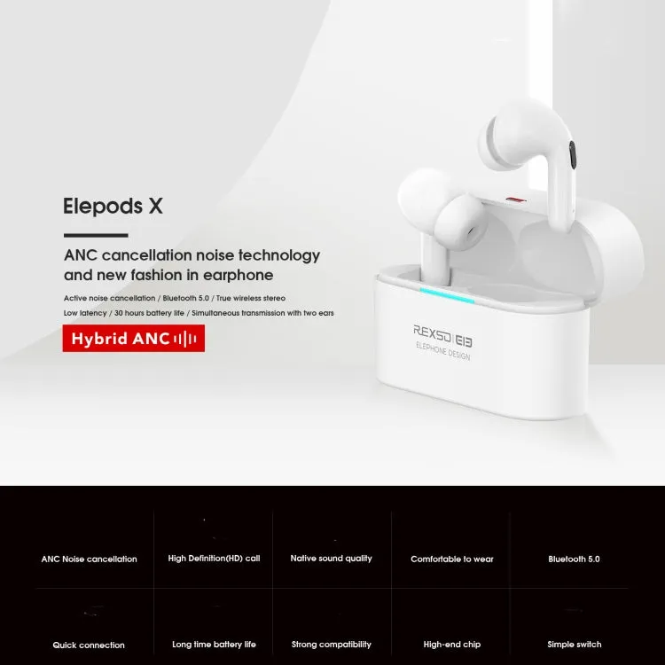 ELEPHONE Elepods X Active Noise Cancelling Bluetooth 5.0 Wireless Earbuds with Charging Case