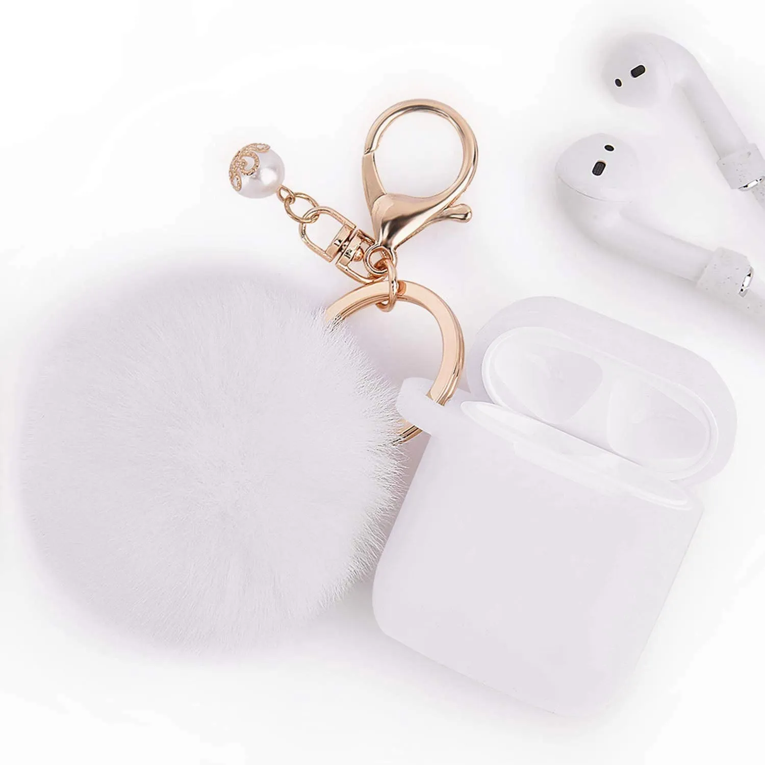 Fashion Case Protector With Decorative Pom Pom Fur Ball Compatible For Use With Apple AirPods®