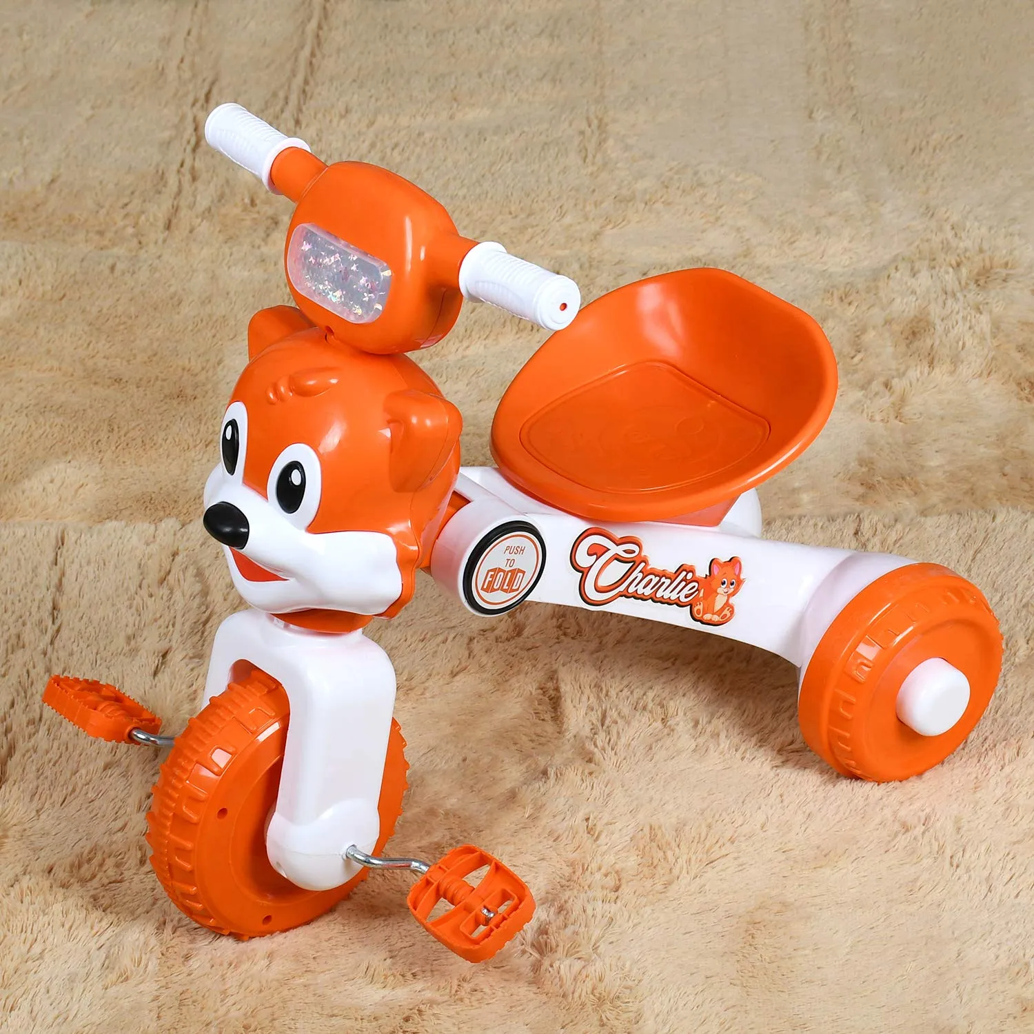 Fun Ride Tricycle for Kids with Music and Lights - Charlie Foldable Baby Tricycles - Trikes for Boys and Girls 18-36 Months - (Weight - Upto 18 Kg),Orange