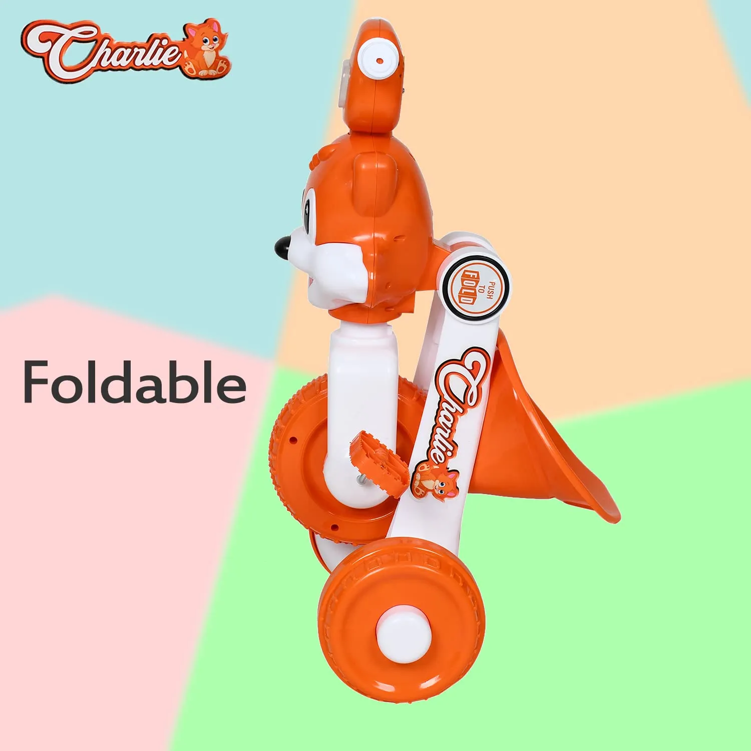 Fun Ride Tricycle for Kids with Music and Lights - Charlie Foldable Baby Tricycles - Trikes for Boys and Girls 18-36 Months - (Weight - Upto 18 Kg),Orange