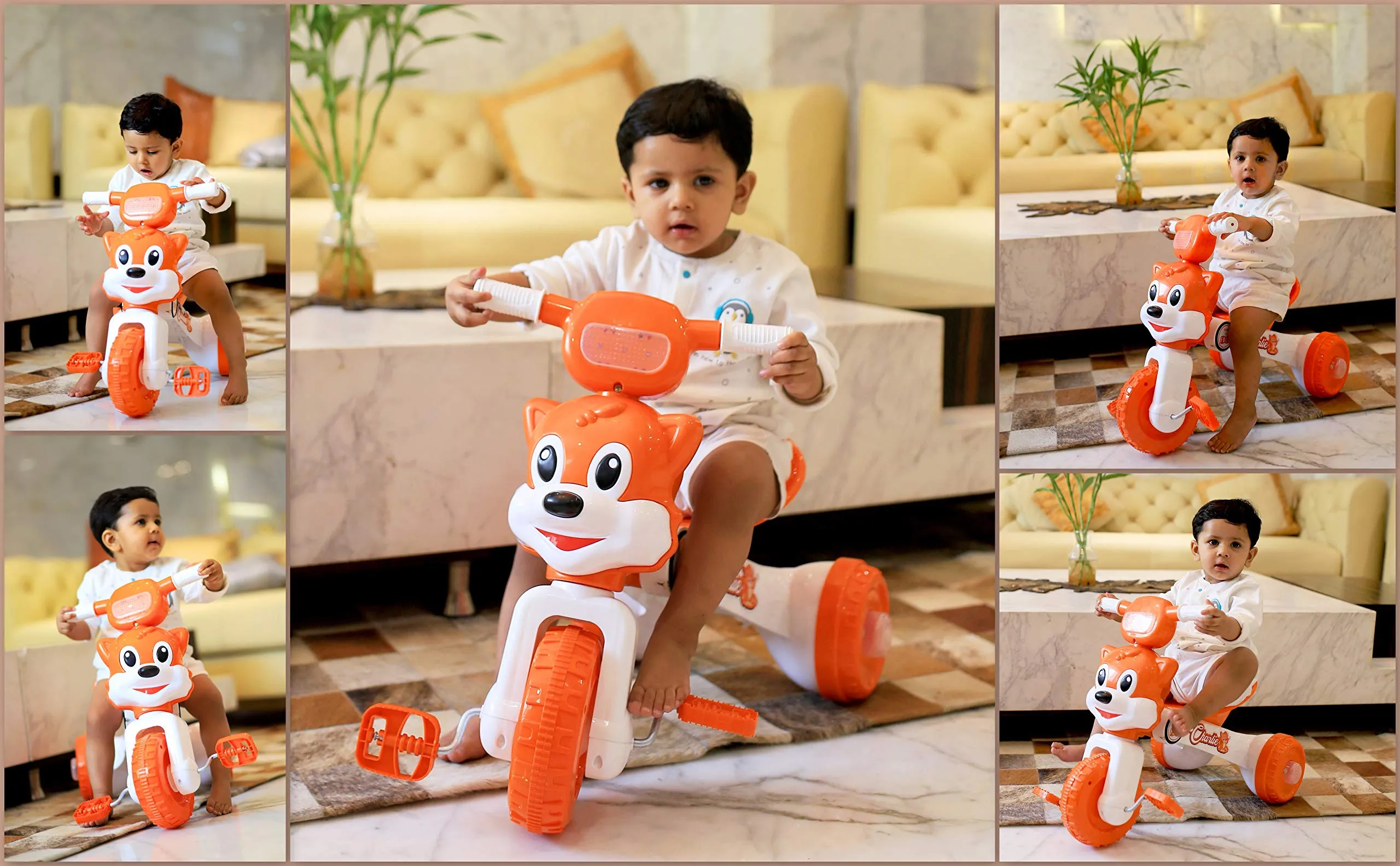Fun Ride Tricycle for Kids with Music and Lights - Charlie Foldable Baby Tricycles - Trikes for Boys and Girls 18-36 Months - (Weight - Upto 18 Kg),Orange
