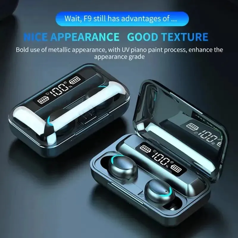 Gadgets / Comm: Wireless Bluetooth Headphones. Waterproof.  Digital Display Large Capacity Charging Case.