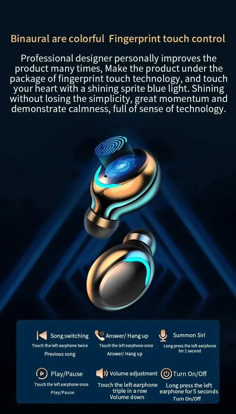 Gadgets / Comm: Wireless Bluetooth Headphones. Waterproof.  Digital Display Large Capacity Charging Case.