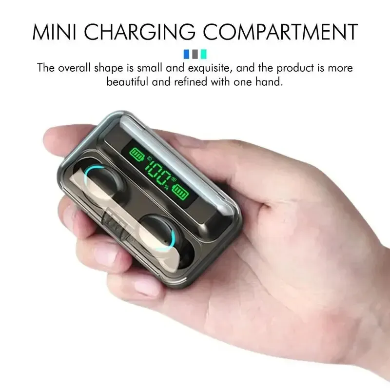 Gadgets / Comm: Wireless Bluetooth Headphones. Waterproof.  Digital Display Large Capacity Charging Case.