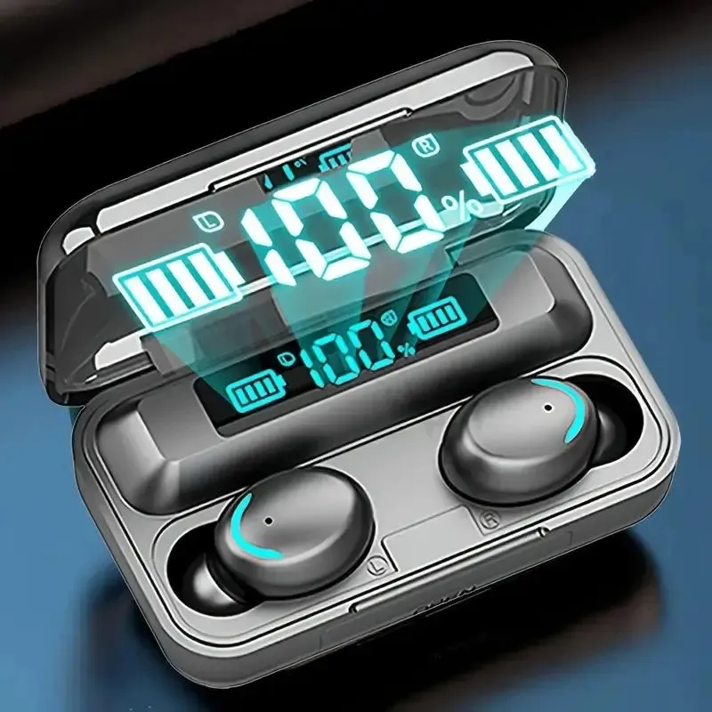 Gadgets / Comm: Wireless Bluetooth Headphones. Waterproof.  Digital Display Large Capacity Charging Case.
