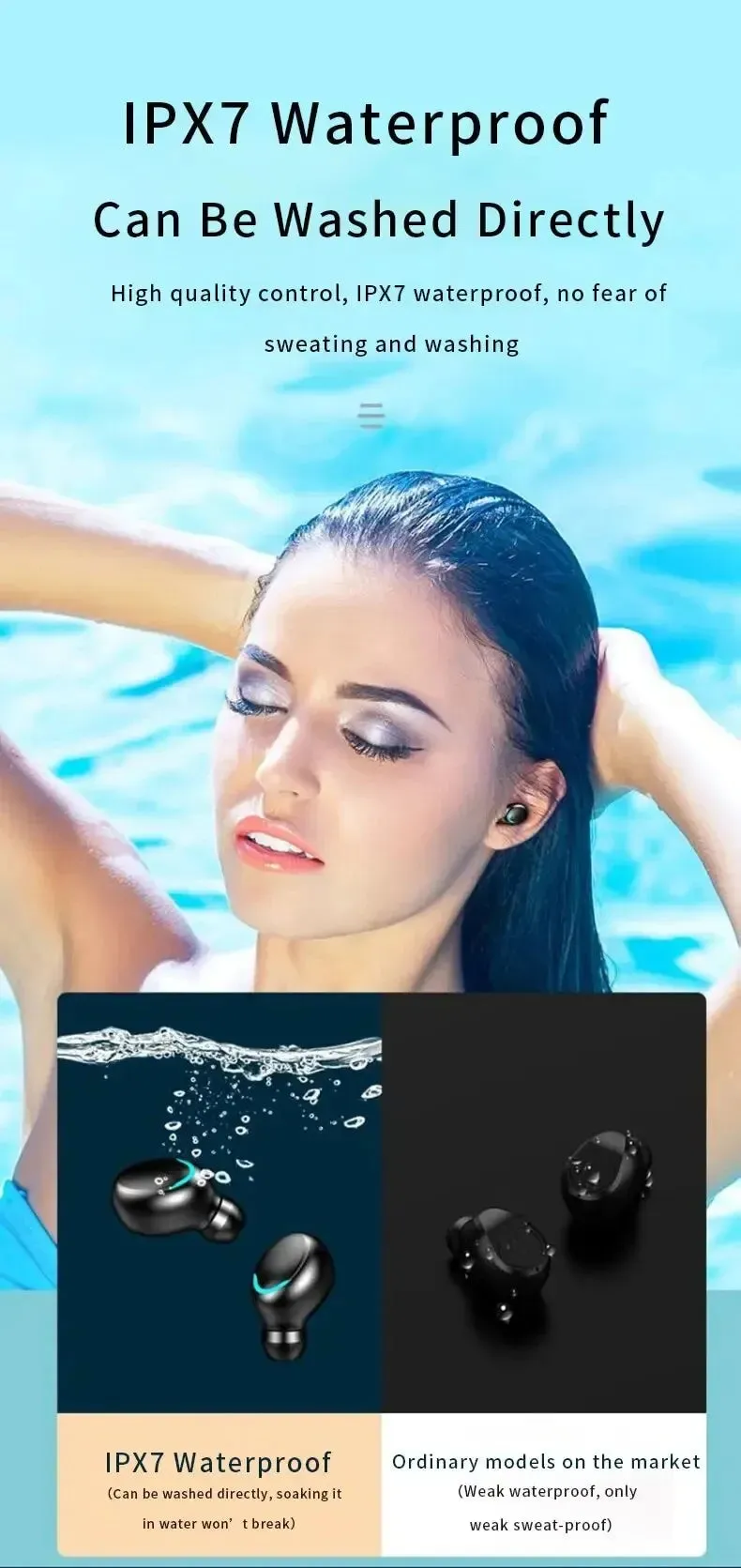 Gadgets / Comm: Wireless Bluetooth Headphones. Waterproof.  Digital Display Large Capacity Charging Case.